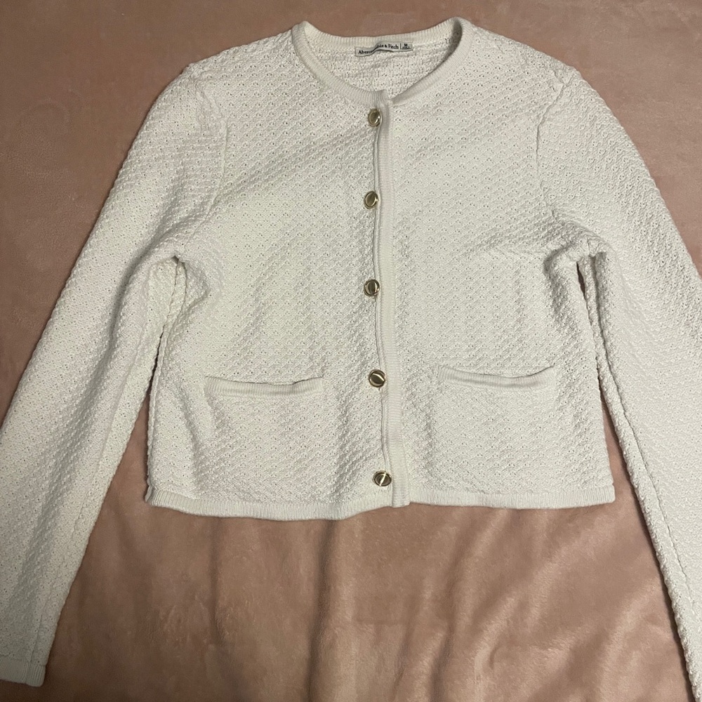 Abercrombie & Fitch Knit Crew Cardigan with Gold Buttons